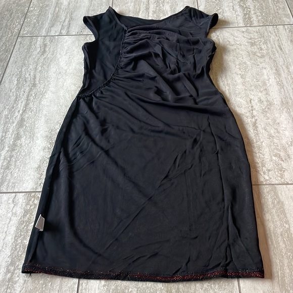 Lapis Black & Red Striped Dress Shirred Front Sleeveless Body-con Large - Picture 7 of 7